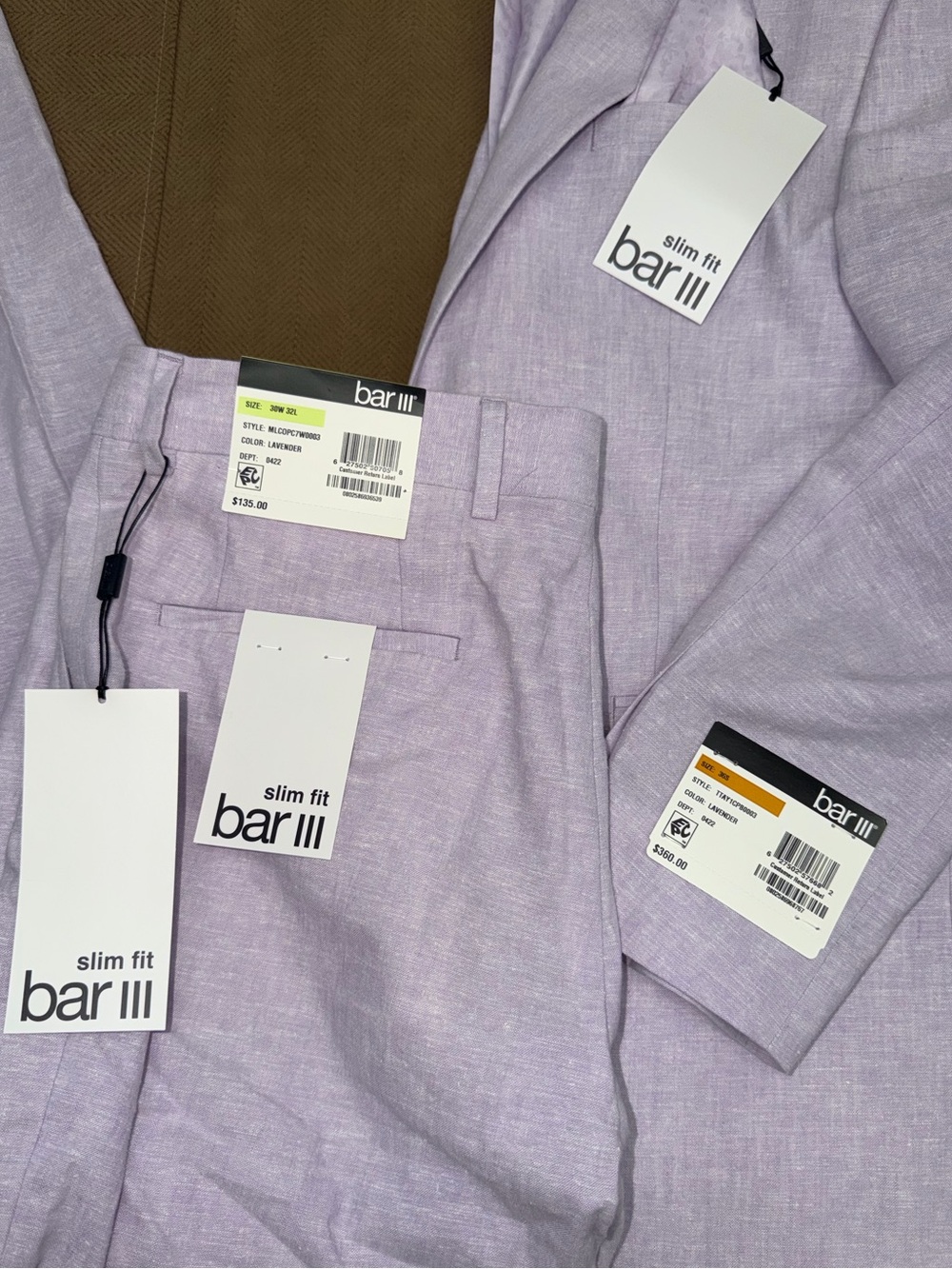 NWT Bar III Men's Slim-Fit 2-Piece Linen Blend Suit Set Luxury Lavender